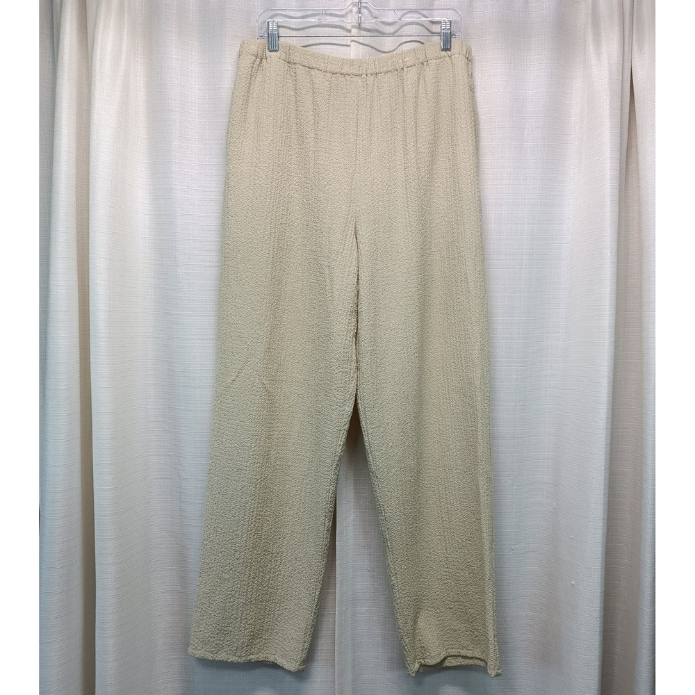 Orvis Sporting Traditions Womens L Beige Seersucker Elastic Waist Pants Casualโ